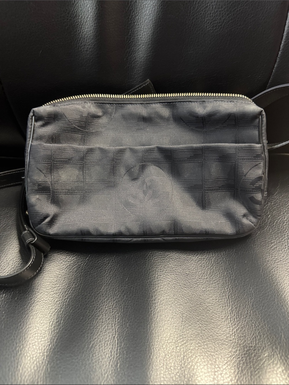 Chanel Black Nylon Crossbody w/Leather Handles. Travel Line!